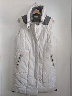Badgley Mischka Small Long Puffer Vest Grey White Warm Winter Sleeveless Puff